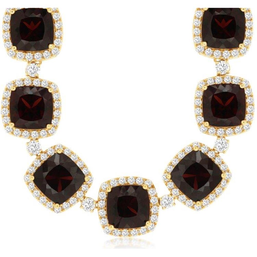 Royal 14K Yellow Gold Garnet & Diamond Halo Necklace - 109.5 Carats Total Gem Weight