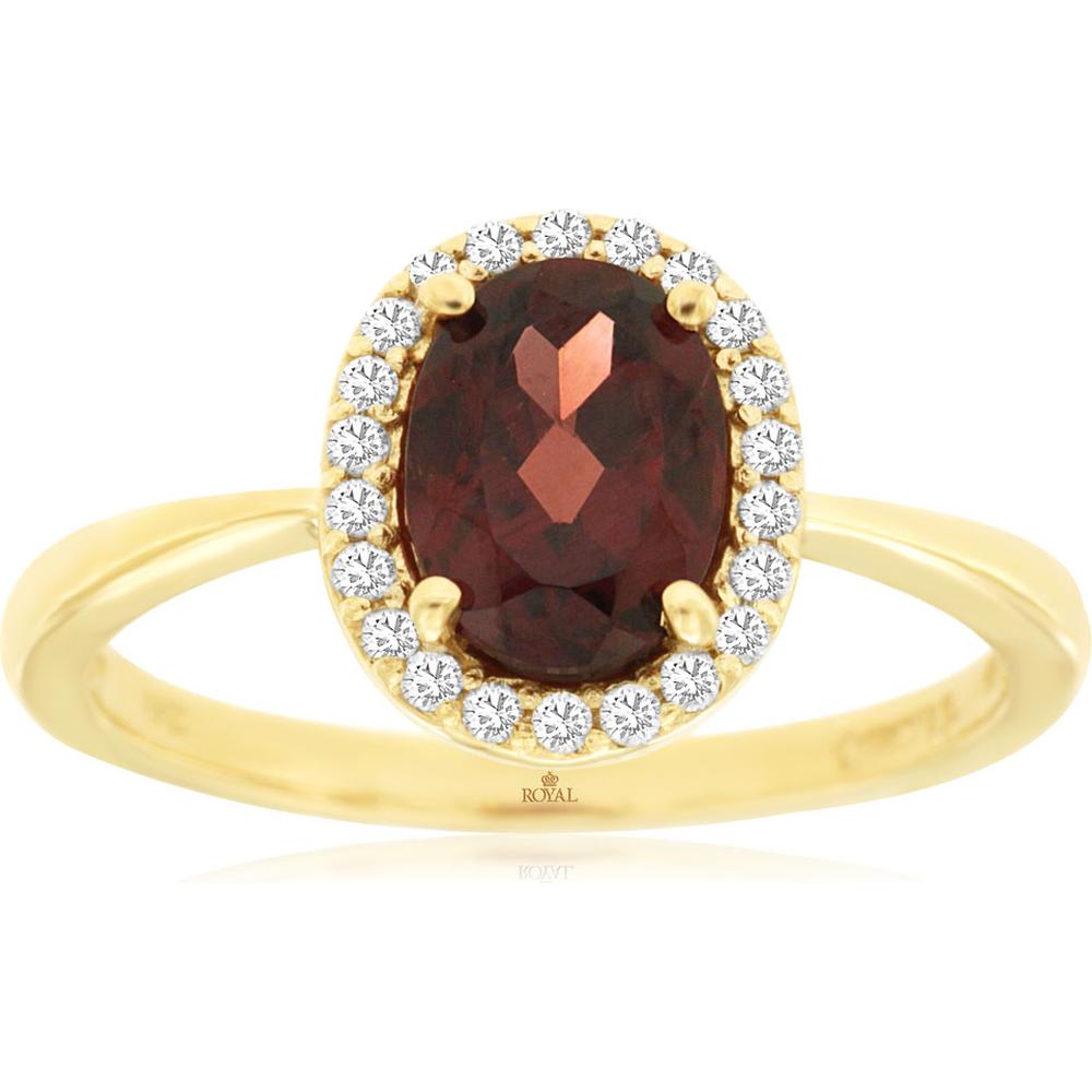 Royal 14K Yellow Gold Garnet and Diamond Halo Ring - 1.54 Carats Total Gem Weight