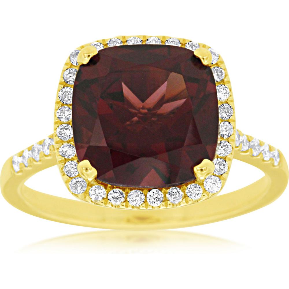 Royal 14K Yellow Gold Garnet & Diamond Halo Ring - 4.65 Carats Garnet, 0.30 Carats Total Diamond Weight