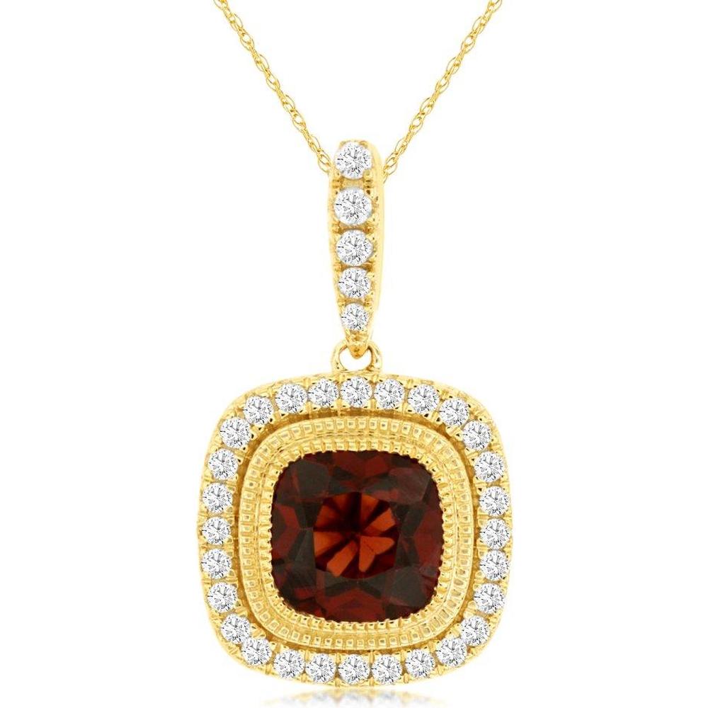 Royal 14K Yellow Gold Garnet & Diamond Pendant with 1.60 Carats Garnet and 0.29 Carats Total Diamond Weight