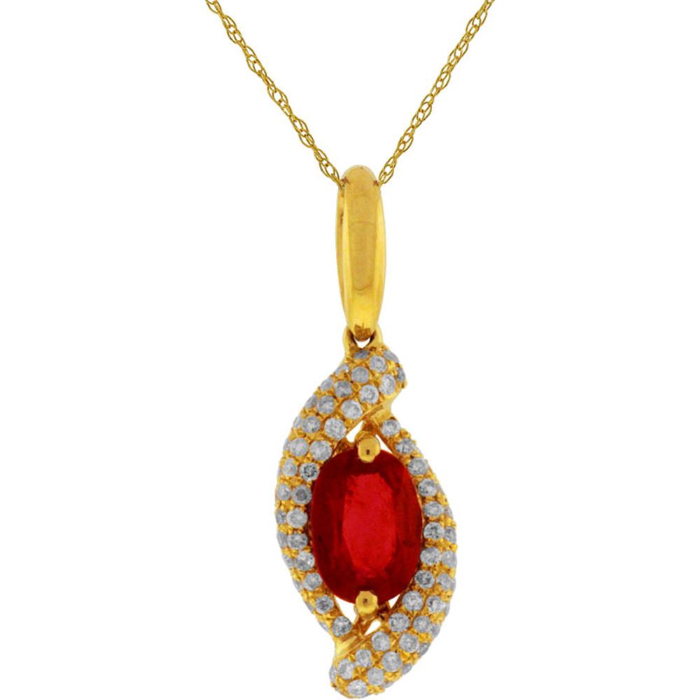 Royal 14K Yellow Gold Glass Filled Ruby & Diamond Halo Pendant - 0.96 Carat Ruby, 0.32 Carat Total Diamond Weight