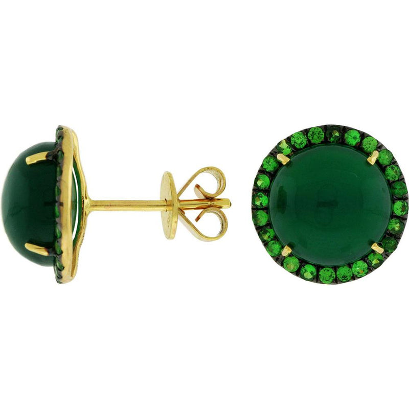 Royal 14K Yellow Gold Green Agate & Green Garnet Earrings - Nature's Elegance