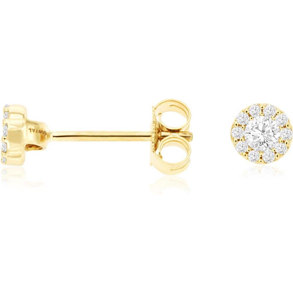 Royal 14K Yellow Gold Halo Diamond Stud Earrings with 0.25 Carat Round Center Diamonds - Classic Elegance