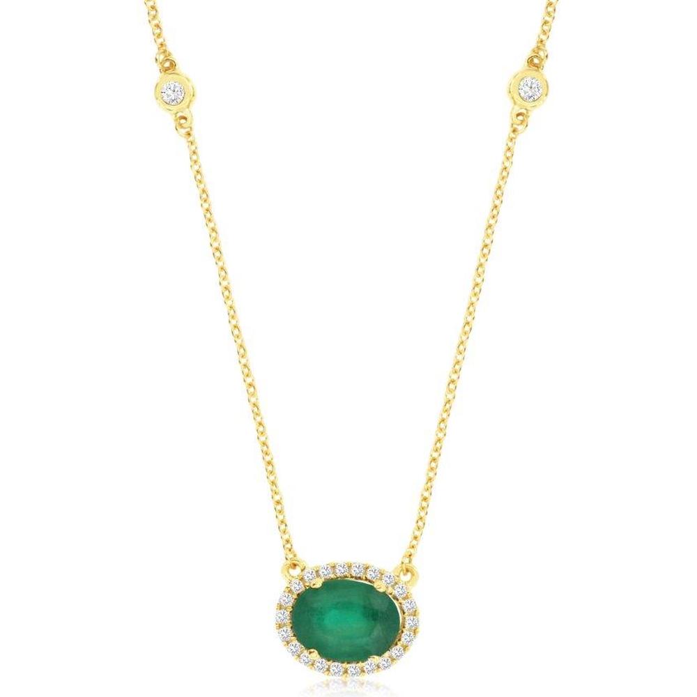 Royal 14K Yellow Gold Halo Necklace with 1.1 Carat Emerald and 0.27 Carat Total Weight Diamonds