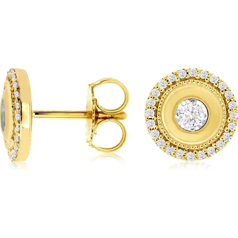 Royal 14K Yellow Gold Halo Stud Earrings with Round Diamonds - 0.30 Carat Total Diamond Weight
