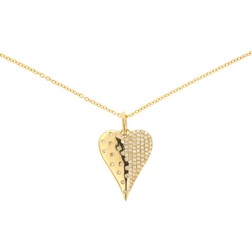 Royal 14K Yellow Gold Heart Pendant with 0.24 Carats Total Diamond Weight and Pavé Design