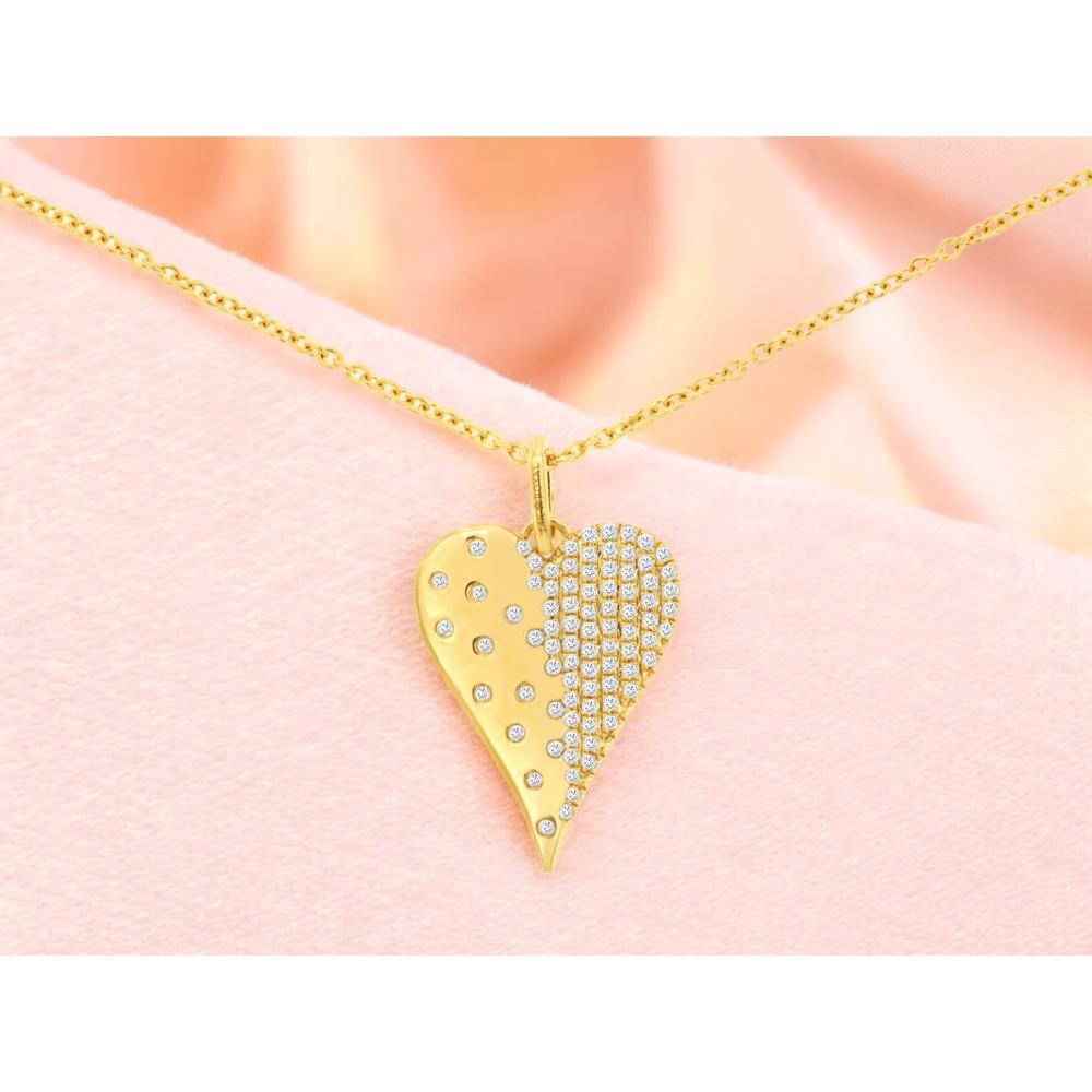 Royal 14K Yellow Gold Heart Pendant with 0.24 Carats Total Diamond Weight and Pavé Design