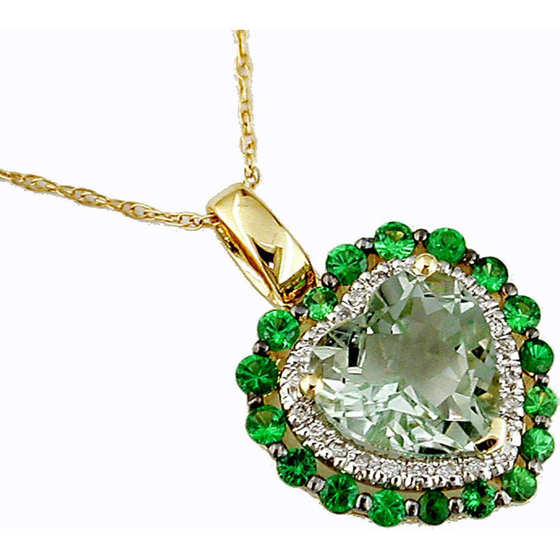 Royal 14K Yellow Gold Heart Pendant with Diamond, Green Garnet & Green Amethyst