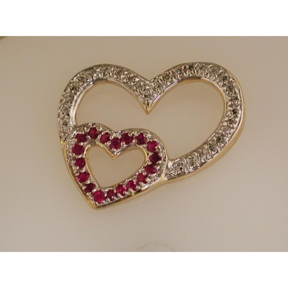 Royal 14K Yellow Gold Heart Pendant with Ruby and Diamond Accents