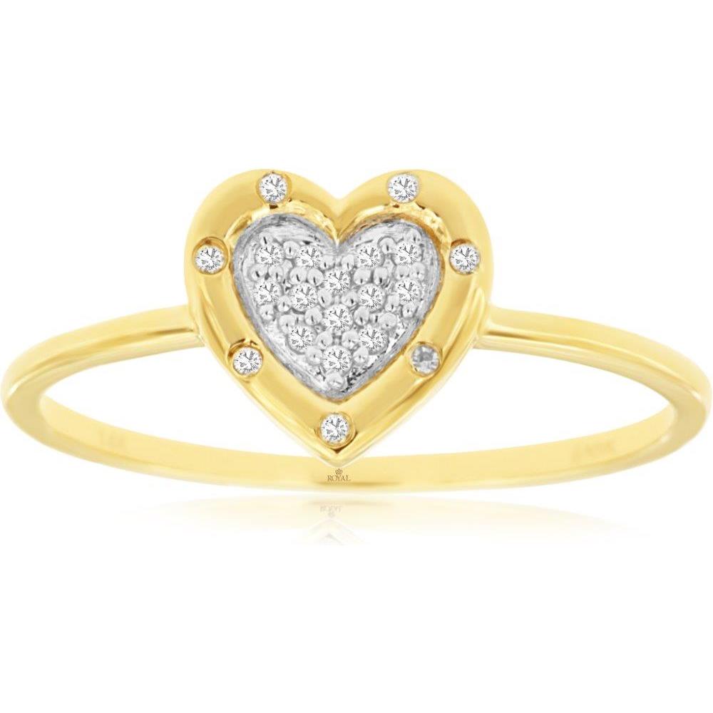 Royal 14K Yellow Gold Heart-Shaped Diamond Ring with 0.08 Carat Total Diamond Weight