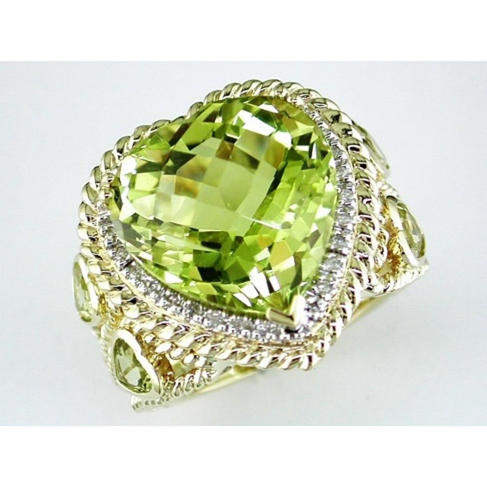 Royal 14K Yellow Gold Heart Shaped Lemon Quartz & Diamond Ring - 13.14 Carats Total Weight