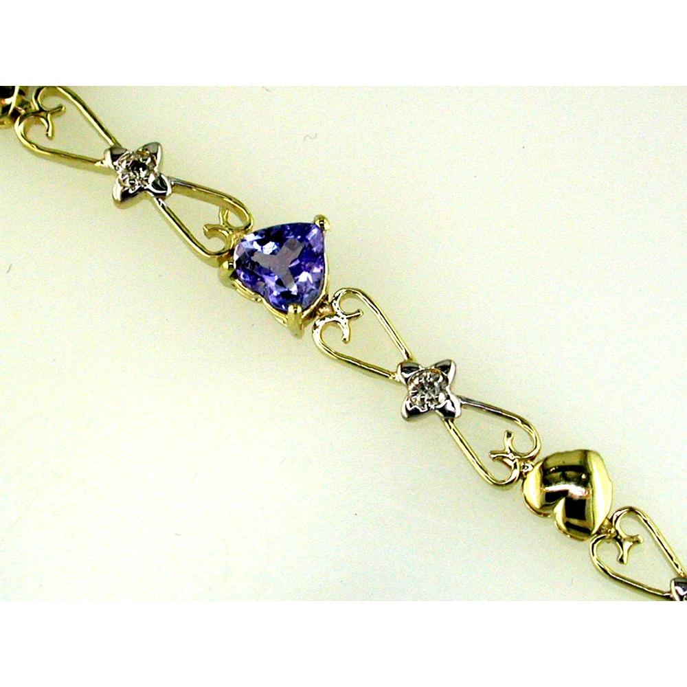 Royal 14K Yellow Gold Heart-Shaped Tanzanite and Diamond Bracelet - 2.30 Carat Tanzanite, 0.05 Carat Diamond Total