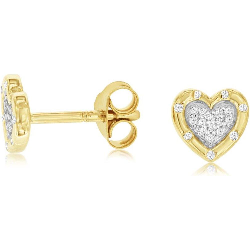 Royal 14K Yellow Gold Heart Stud Earrings with Round Diamonds - 0.08 Carat Total Diamond Weight