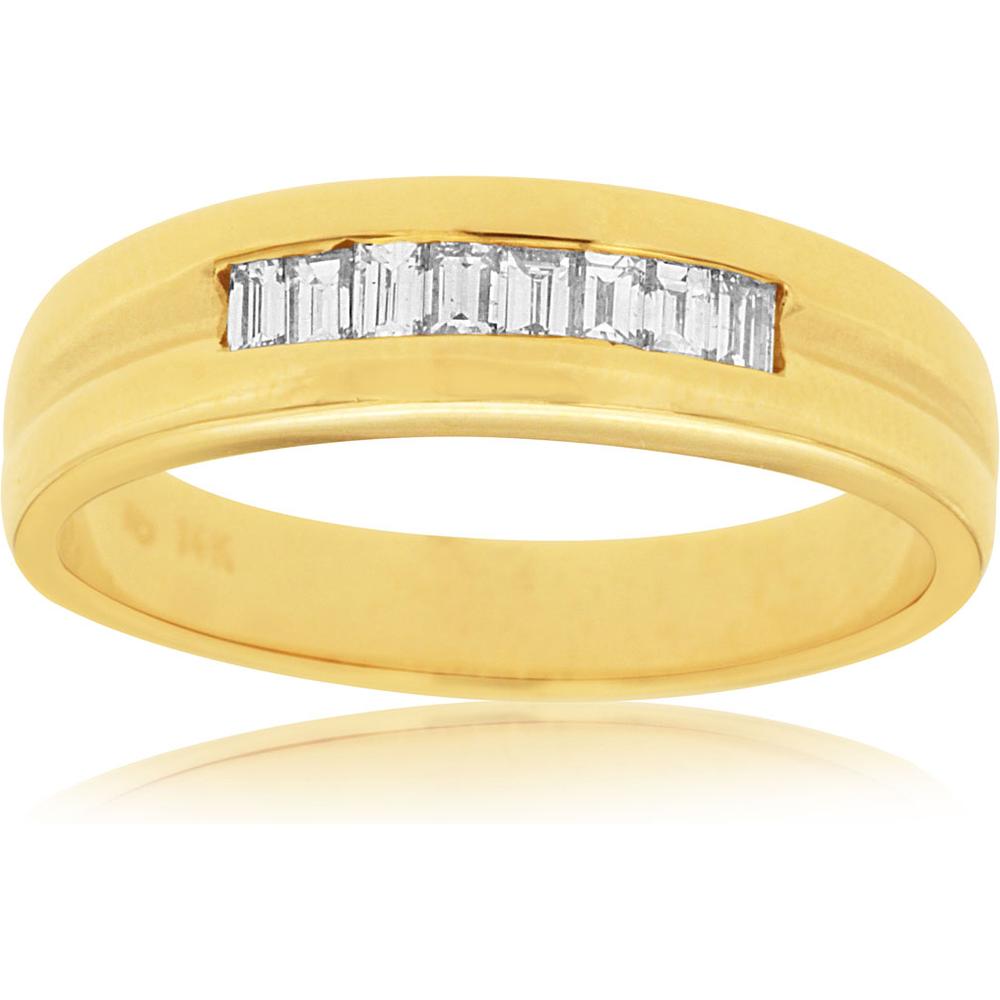 Royal 14K Yellow Gold His & Hers Wedding Bands with Baguette and Round Diamonds - 0.45 Carat Total Diamond Weight
