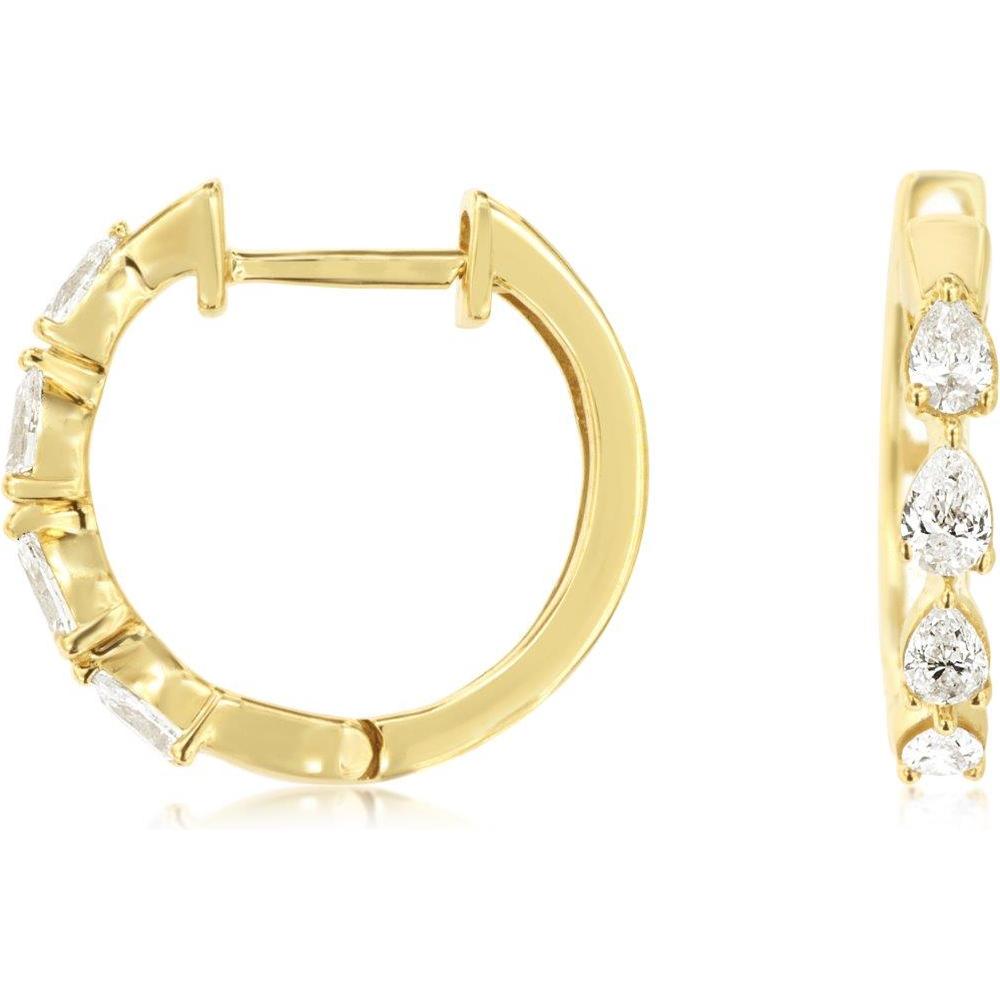 Royal 14K Yellow Gold Hoop Earrings with 3 Pear-Shaped Diamonds - 0.50 Carats Total Diamond Weight
