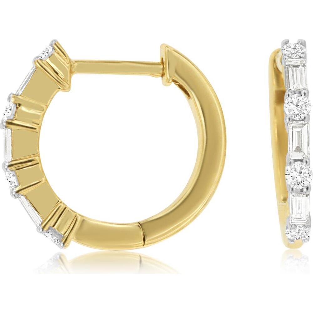 Royal 14K Yellow Gold Hoop Earrings with Round and Baguette Diamonds - 0.38 Carat Total Diamond Weight