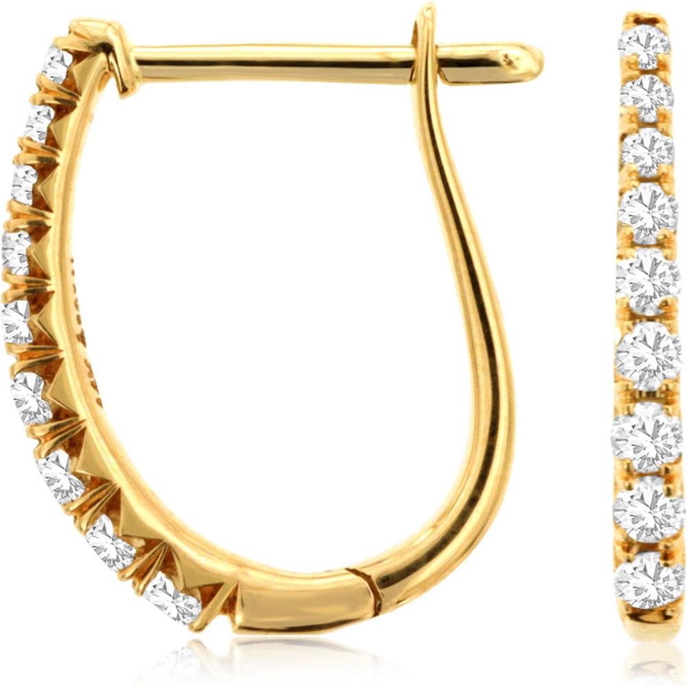 Royal 14K Yellow Gold Hoop Earrings with Round Diamonds - 0.25 Carats Total Diamond Weight