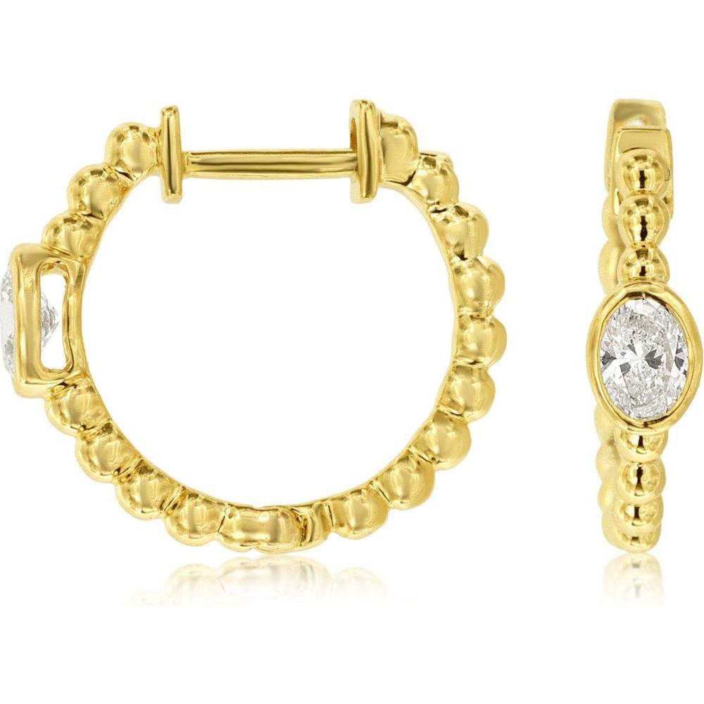 Royal 14K Yellow Gold Huggie Earrings with Bezel Set Diamonds - 0.3 Carat Total Diamond Weight