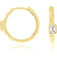 Royal 14K Yellow Gold Huggie Earrings with Bezel-Set Emerald-Cut Diamonds - 0.30 Carats Total Diamond Weight