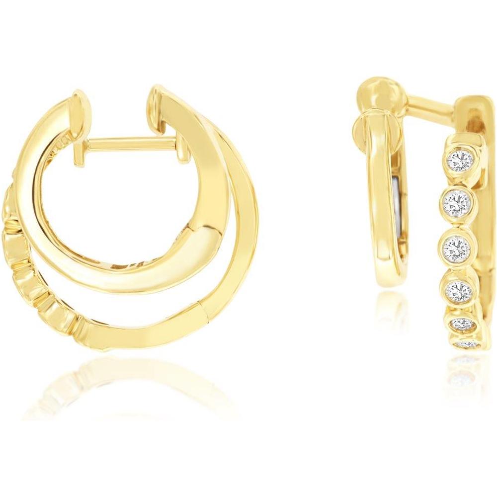Royal 14K Yellow Gold Huggie Earrings with Round Diamonds - 0.26 Carat Total Diamond Weight