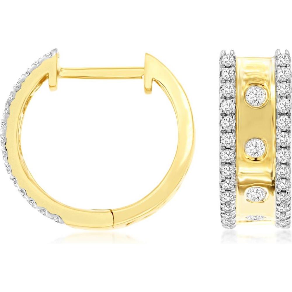 Royal 14K Yellow Gold Huggie Earrings with Round Diamonds - 0.33 Carat Total Diamond Weight