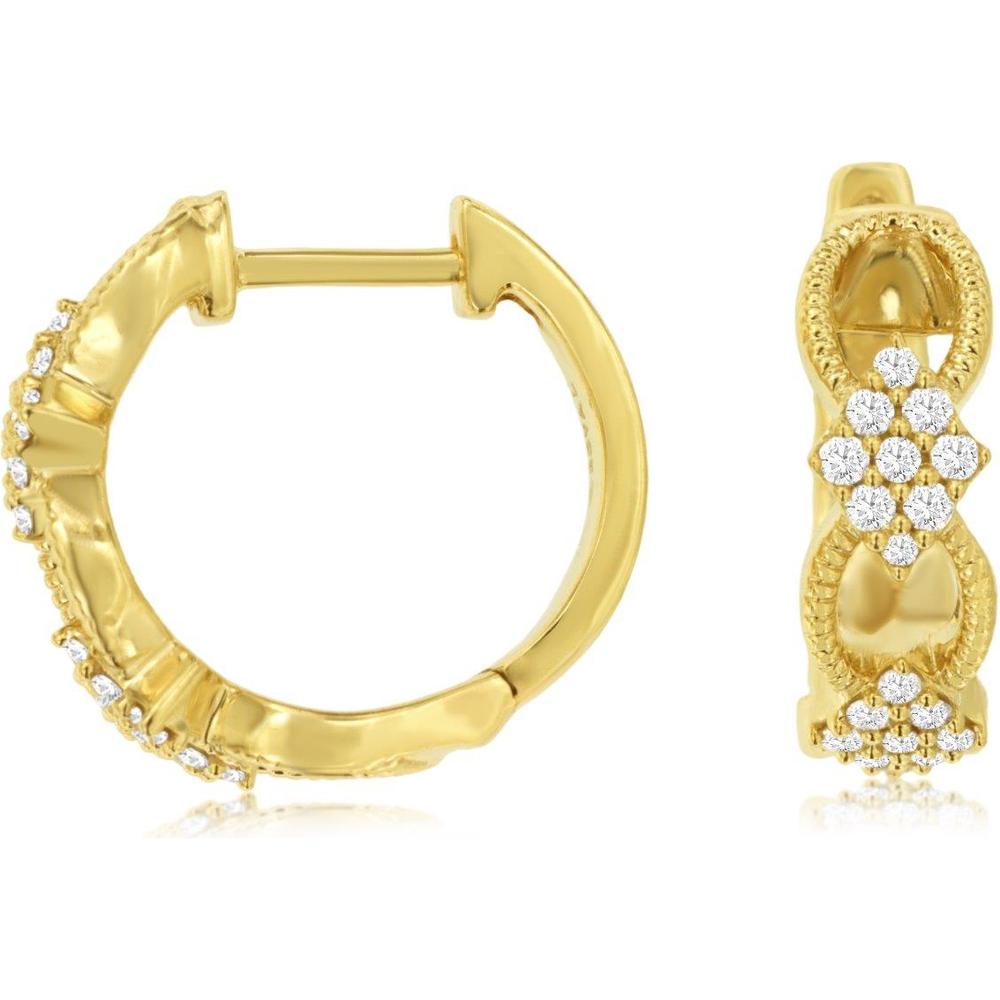 Royal 14K Yellow Gold Huggie Hoops with Prong Set Diamonds - 0.26 Carat Total Diamond Weight