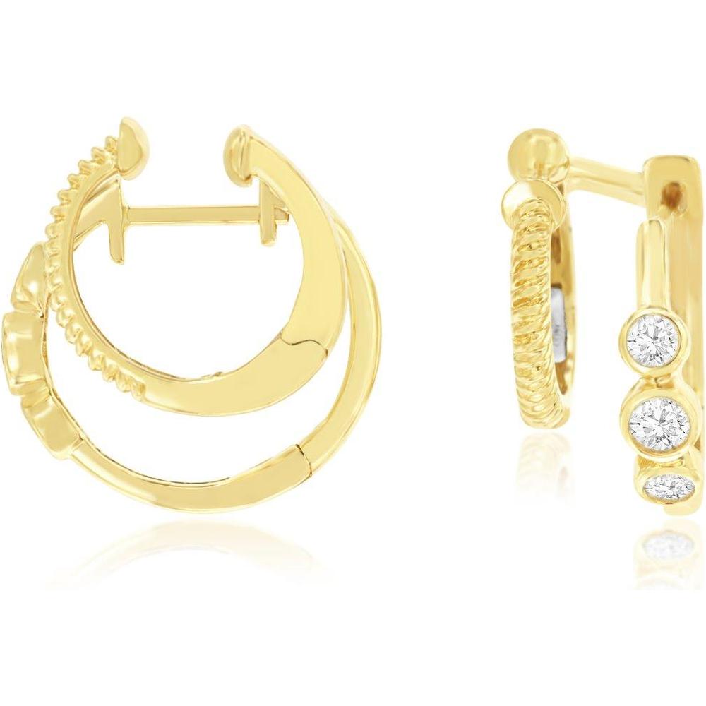 Royal 14K Yellow Gold Huggies with 0.30 Carat Total Round Diamonds and Milgrain Detailing