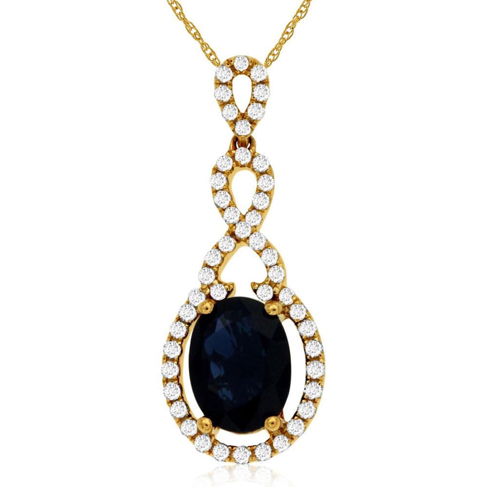 Royal 14K Yellow Gold Infinity Loop Pendant with Oval Sapphire and Diamonds - 1.47 Carat Sapphire and 0.26 Carat Total Diamond Weight