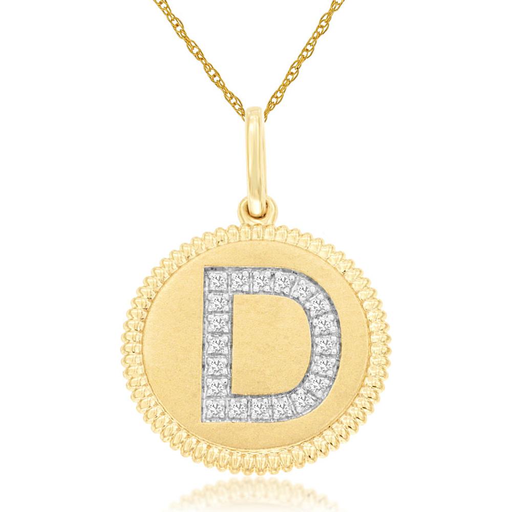 Royal 14K Yellow Gold Initial 'D' Pendant Necklace with 0.08 Carat Diamonds
