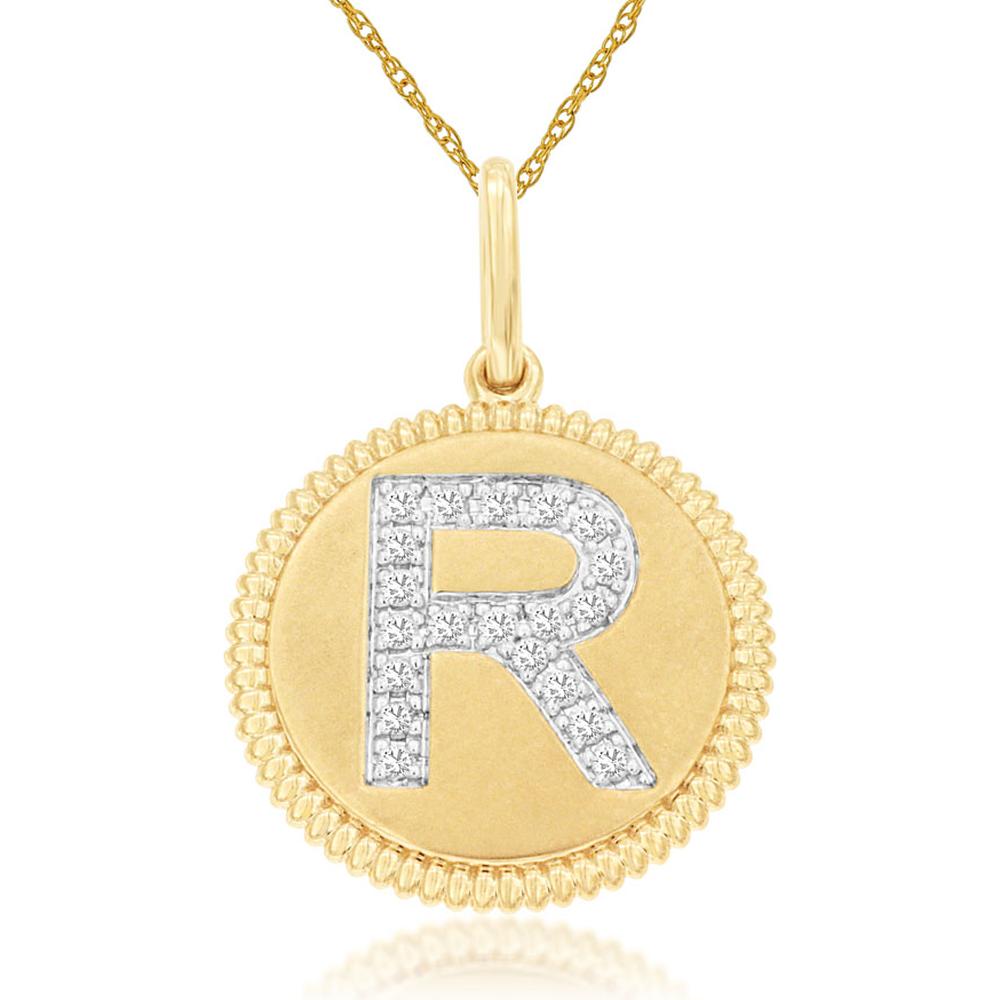 Royal 14K Yellow Gold Initial Diamond Pendant - 0.1 Carat Diamond Weight