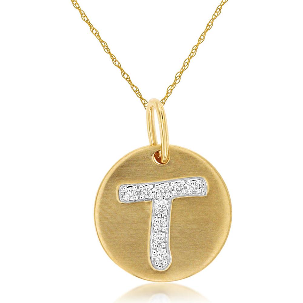 Royal 14K Yellow Gold Initial Diamond Pendant T with 0.05 Carats Total Diamond Weight