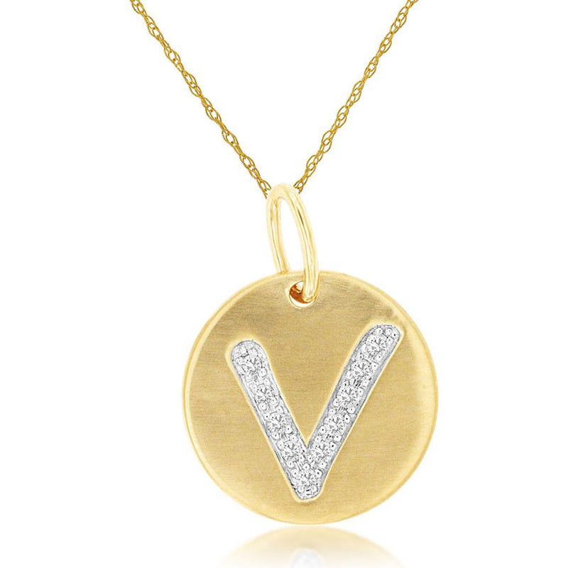 Royal 14K Yellow Gold Initial Diamond Pendant V - Personalized Elegance