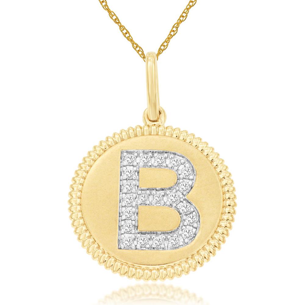 Royal 14K Yellow Gold Initial Diamond Pendant with Milgrain Detail - 0.11 Carat Total Diamond Weight