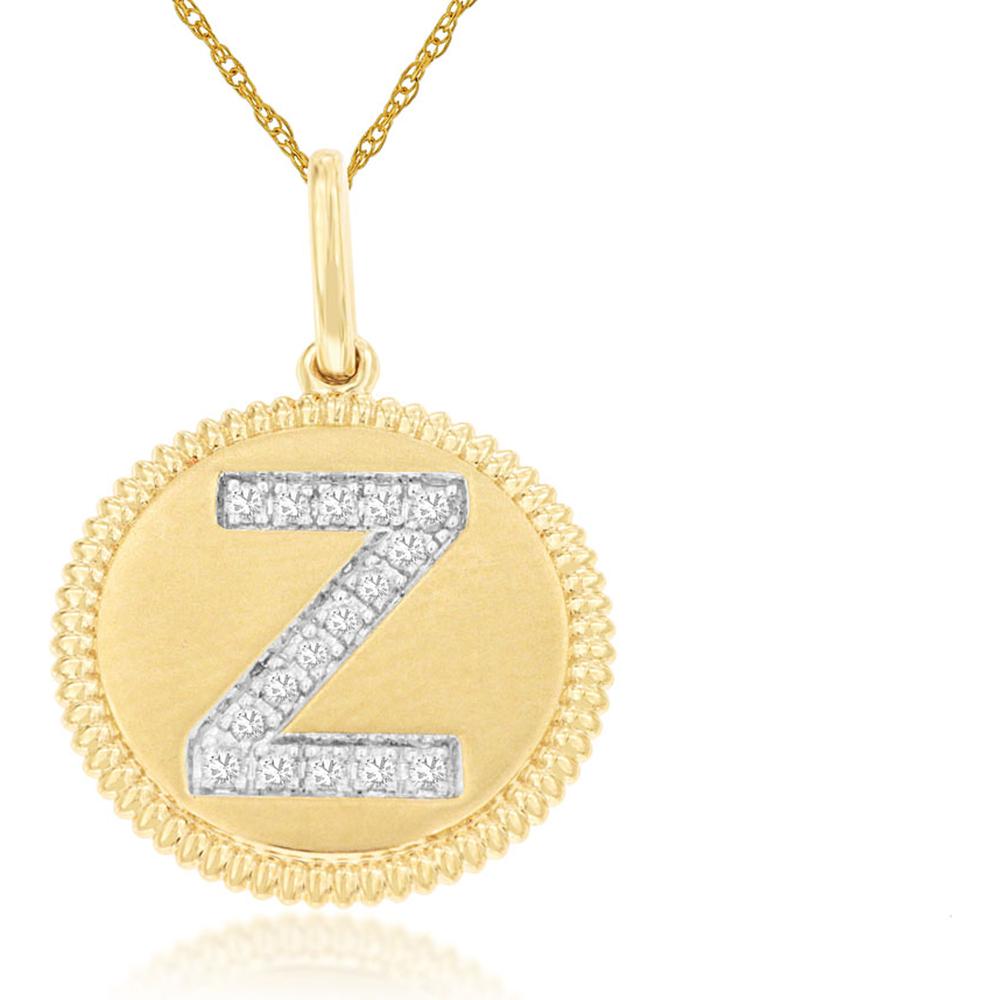 Royal 14K Yellow Gold Initial Diamond Pendant Z - 0.08 Carat Total Diamond Weight