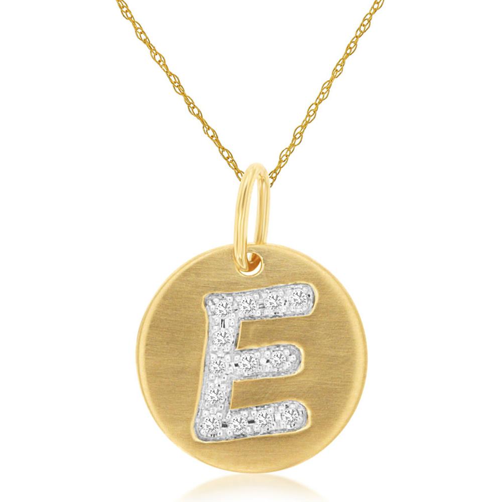 Royal 14K Yellow Gold Initial "E" Diamond Pendant Necklace - 0.07 Carat Total Diamond Weight