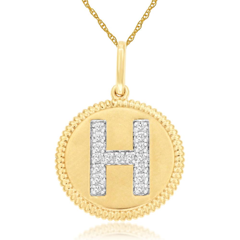 Royal 14K Yellow Gold Initial "H" Diamond Pendant Necklace - 0.08 Carats Total Diamond Weight