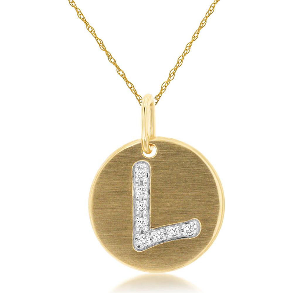 Royal 14K Yellow Gold Initial "L" Pendant Necklace with Diamond Accent - 0.04 Carats Total Diamond Weight