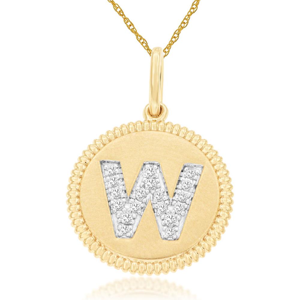 Royal 14K Yellow Gold Initial "W" Diamond Pendant with Pavé-Set Diamonds - 0.09 Carats Total Diamond Weight