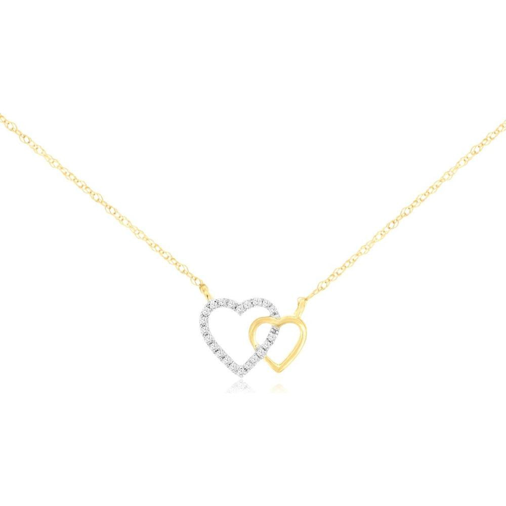 Royal 14K Yellow Gold Interlocking Hearts Pendant Necklace with Diamonds - 0.05 Carats Total Diamond Weight