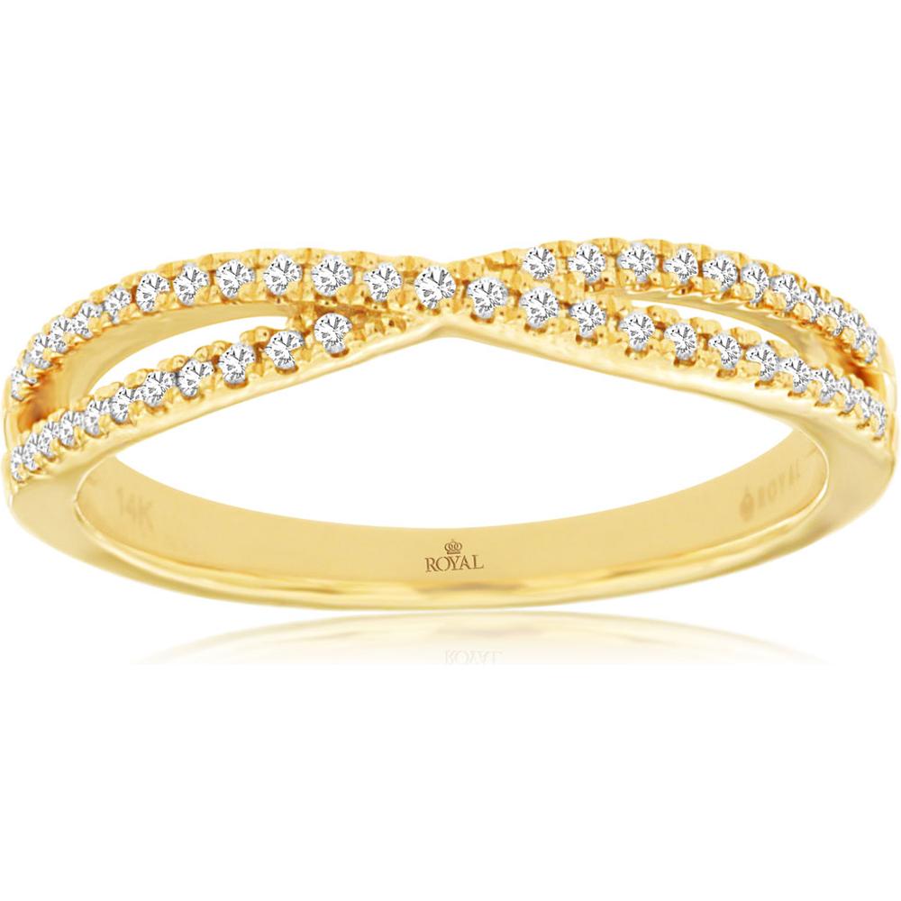 Royal 14K Yellow Gold Intertwining Band with Round Diamonds - 0.18 Carat Total Diamond Weight