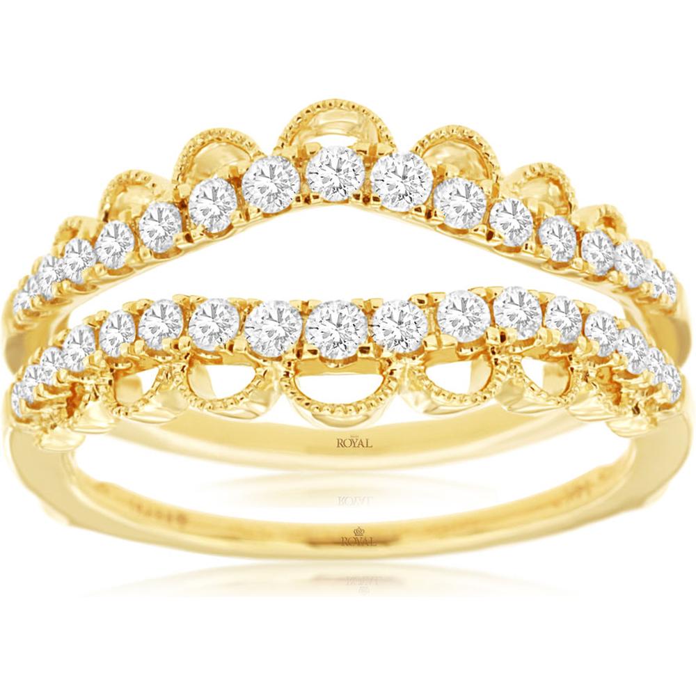 Royal 14K Yellow Gold Ladies Diamond Insert Ring with Milgrain Detail - 0.50 Carat Total Diamond Weight