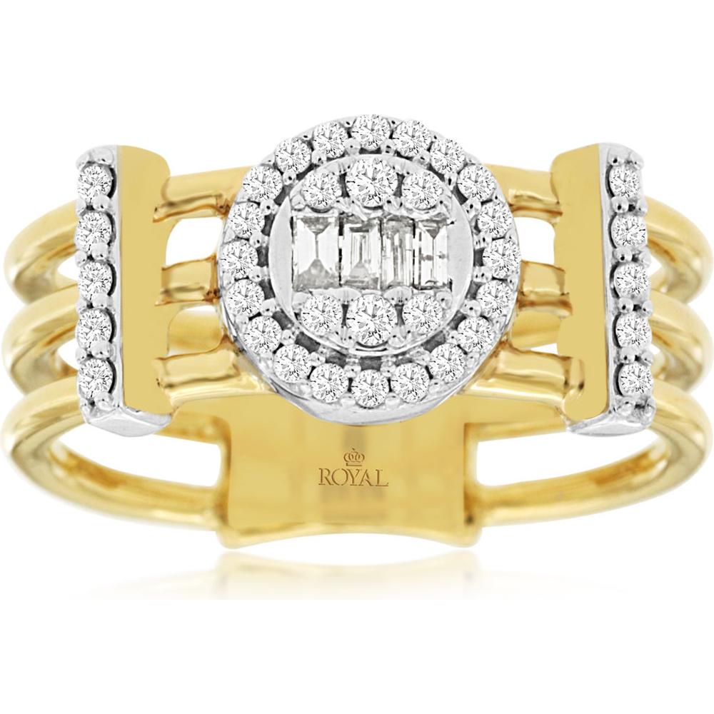 Royal 14K Yellow Gold Ladies' Ring with 0.30 Carat Total Weight Round and Baguette Diamonds