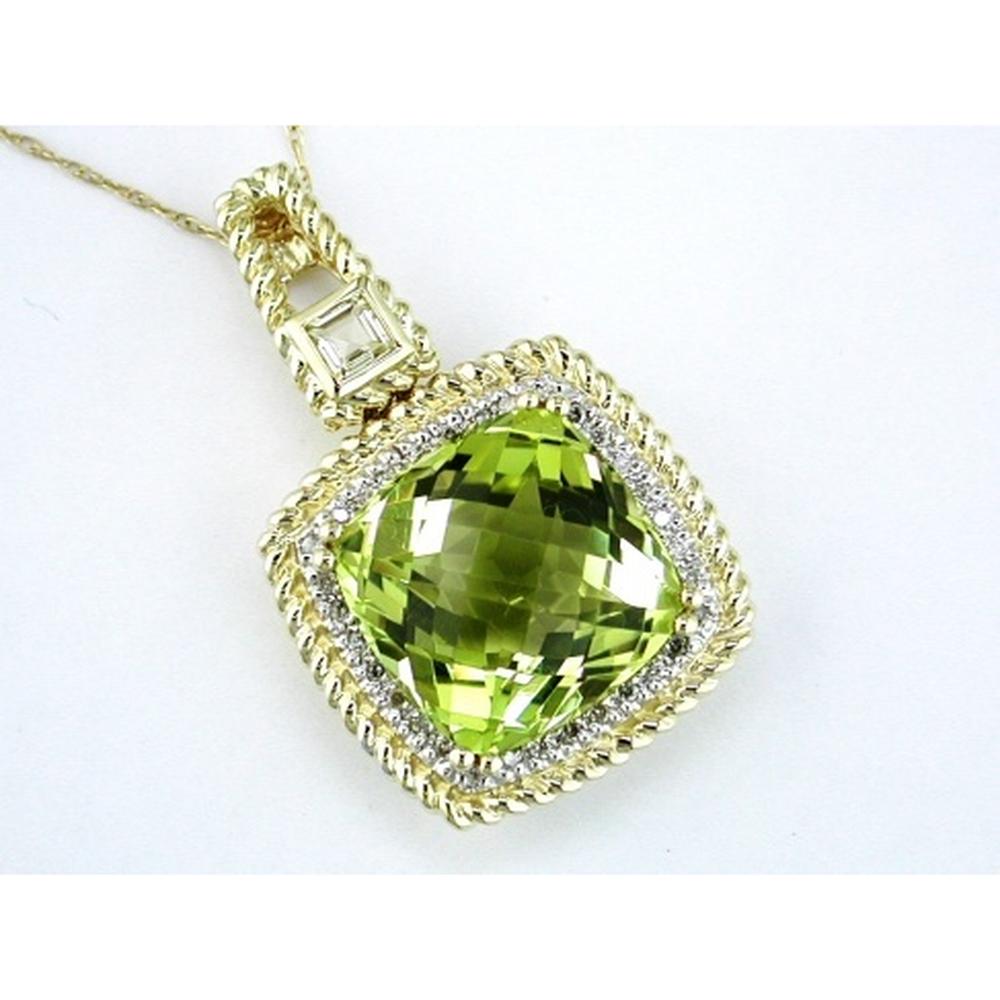 Royal 14K Yellow Gold Lemon Quartz and Diamond Cushion Pendant