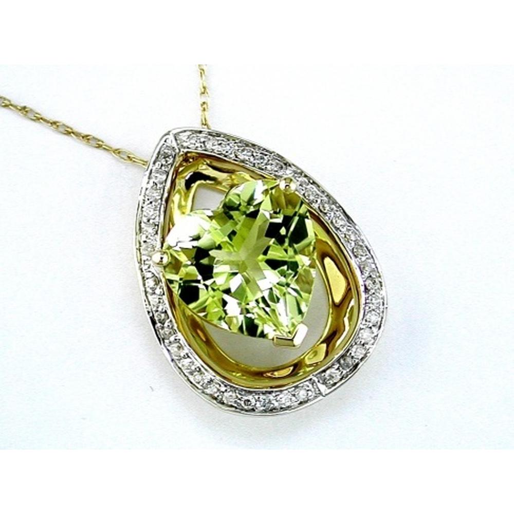 Royal 14K Yellow Gold Lemon Quartz and Diamond Pendant - 4.20 Carat Total Gem Weight