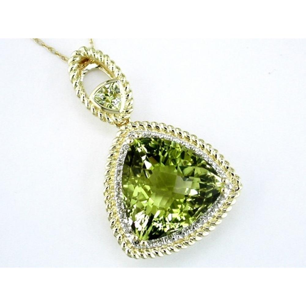 Royal 14K Yellow Gold Lemon Quartz & Diamond Trillion Pendant - 11.16 Carats Total Gem Weight