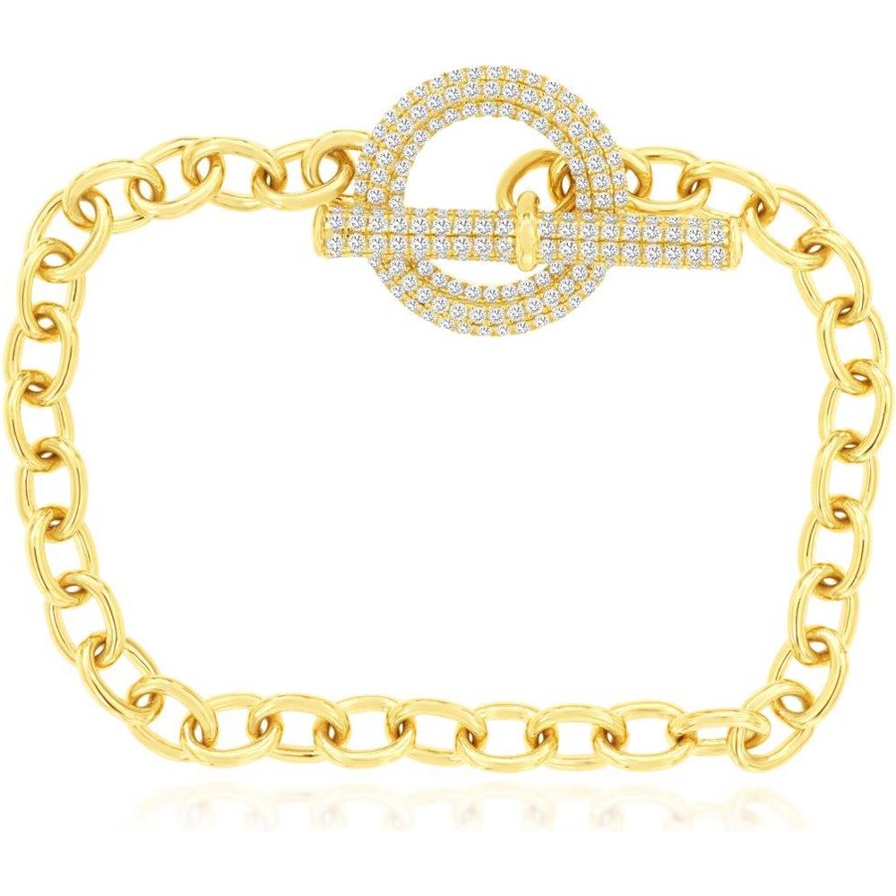 Royal 14K Yellow Gold Link Bracelet with Pave-Set Diamonds - 1.33 Carat Total Diamond Weight
