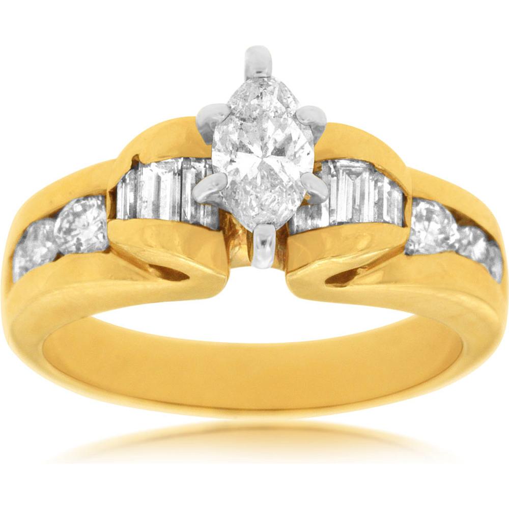 Royal 14K Yellow Gold Marquise-Cut Diamond Engagement Ring - 1.36 Carat Total Diamond Weight