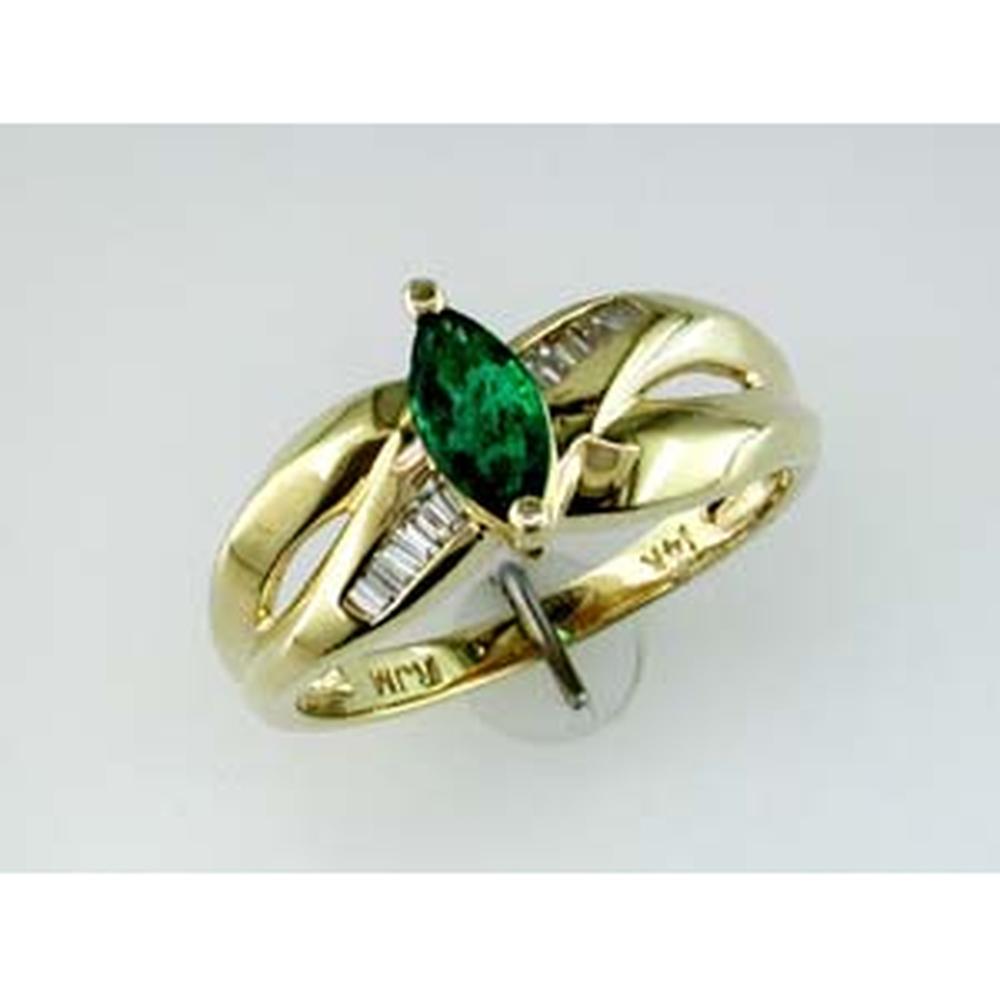 Royal 14K Yellow Gold Marquise-Cut Emerald & Diamond Ring - 0.70 Carat Total Gem Weight