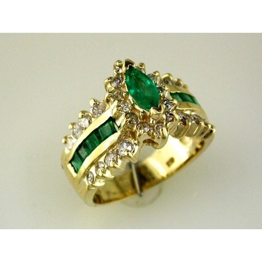 Royal 14K Yellow Gold Marquise-Cut Emerald & Diamond Ring - 1.00 Carat Emerald, 0.80 Carat Diamond Total Weight