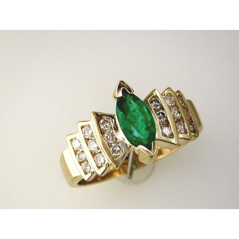 Royal 14K Yellow Gold Marquise-Cut Emerald and Diamond Ring - 1.22 Total Carat Weight